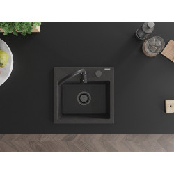Mexen Milo  konyhai mosogató gránit 1 medence+ pop up szifon 435 x 410 mm, fekete köhatasu, szifon  fekete  - 6505441000-76-B 1 medencés
