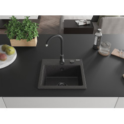 Mexen Milo  konyhai mosogató gránit 1 medence+ pop up szifon 435 x 410 mm, fekete köhatasu, szifon  fekete  - 6505441000-76-B 1 medencés