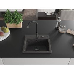 Mexen Milo  konyhai mosogató gránit 1 medence+ pop up szifon 435 x 410 mm, fekete köhatasu, szifon  fekete  - 6505441000-76-B 1 medencés