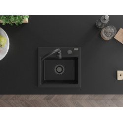 Mexen Milo  konyhai mosogató gránit 1 medence+ pop up szifon 435 x 410 mm, fekete , szifon  fekete  - 6505441000-77-B 1 medencés