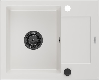 Mexen Enzo  konyhai mosogató gránit 1 medence+csepegtetö+ pop up szifon  576 x 465 mm, fehér , szifon  fekete  - 6506571005-20-B 1 medencés
