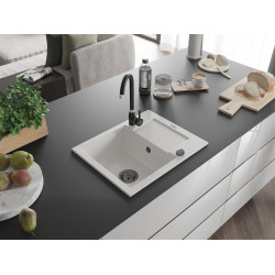 Mexen Enzo  konyhai mosogató gránit 1 medence+csepegtetö+ pop up szifon  576 x 465 mm, fehér , szifon  fekete  - 6506571005-20-B 1 medencés 1 medencés 406959 Mexen