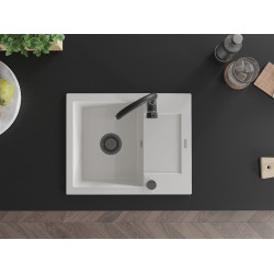 Mexen Enzo  konyhai mosogató gránit 1 medence+csepegtetö+ pop up szifon  576 x 465 mm, fehér , szifon  fekete  - 6506571005-20-B 1 medencés