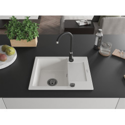 Mexen Enzo  konyhai mosogató gránit 1 medence+csepegtetö+ pop up szifon  576 x 465 mm, fehér , szifon  fekete  - 6506571005-20-B 1 medencés