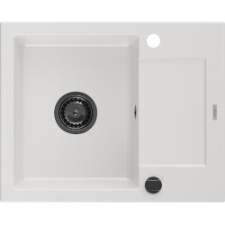Mexen Enzo  konyhai mosogató gránit 1 medence+csepegtetö+ pop up szifon  576 x 465 mm, fehér , szifon  fekete  - 6506571005-20-B 1 medencés 1 medencés 406959 Mexen