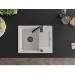 Mexen Enzo  konyhai mosogató gránit 1 medence+csepegtetö+ pop up szifon  576 x 465 mm, fehér , szifon  fekete  - 6506571005-20-B 1 medencés
