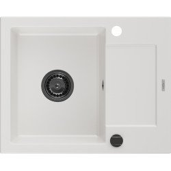 Mexen Enzo  konyhai mosogató gránit 1 medence+csepegtetö+ pop up szifon  576 x 465 mm, fehér , szifon  fekete  - 6506571005-20-B 1 medencés 1 medencés 406959 Mexen