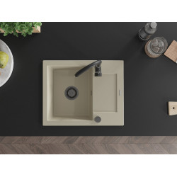 Mexen Enzo  konyhai mosogató gránit 1 medence+csepegtetö+ pop up szifon  576 x 465 mm, beige, szifon  fekete  - 6506571005-69-B 1 medencés 1 medencés 406959 Mexen