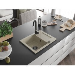 Mexen Enzo  konyhai mosogató gránit 1 medence+csepegtetö+ pop up szifon  576 x 465 mm, beige, szifon  fekete  - 6506571005-69-B 1 medencés