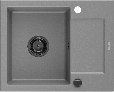 Mexen Enzo  konyhai mosogató gránit 1 medence+csepegtetö+ pop up szifon  576 x 465 mm, szürke , szifon  fekete  - 6506571005-71-B 1 medencés