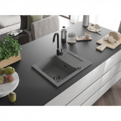 Mexen Enzo  konyhai mosogató gránit 1 medence+csepegtetö+ pop up szifon  576 x 465 mm, szürke , szifon  fekete  - 6506571005-71-B 1 medencés 1 medencés 406959 Mexen
