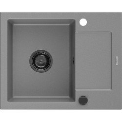 Mexen Enzo  konyhai mosogató gránit 1 medence+csepegtetö+ pop up szifon  576 x 465 mm, szürke , szifon  fekete  - 6506571005-71-B 1 medencés 1 medencés 406959 Mexen