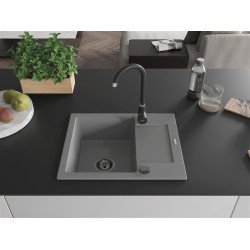 Mexen Enzo  konyhai mosogató gránit 1 medence+csepegtetö+ pop up szifon  576 x 465 mm, szürke , szifon  fekete  - 6506571005-71-B 1 medencés