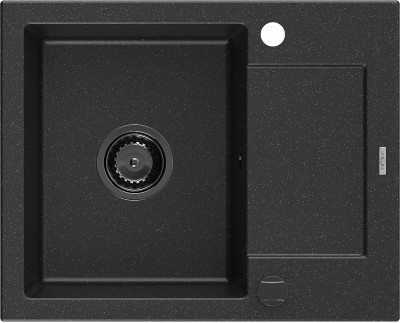 Mexen Enzo  konyhai mosogató gránit 1 medence+csepegtetö+ pop up szifon  576 x 465 mm, fekete / króm, szifon  fekete  - 6506571005-73-B 1 medencés