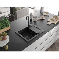 Mexen Enzo  konyhai mosogató gránit 1 medence+csepegtetö+ pop up szifon  576 x 465 mm, fekete / króm, szifon  fekete  - 6506571005-73-B 1 medencés 1 medencés 406959 Mexen