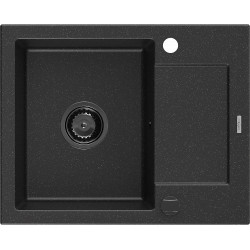 Mexen Enzo  konyhai mosogató gránit 1 medence+csepegtetö+ pop up szifon  576 x 465 mm, fekete / króm, szifon  fekete  - 6506571005-73-B 1 medencés 1 medencés 406959 Mexen