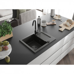 Mexen Enzo  konyhai mosogató gránit 1 medence+csepegtetö+ pop up szifon  576 x 465 mm, fekete / arany, szifon  fekete  - 6506571005-75-B 1 medencés 1 medencés 406959 Mexen