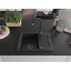 Mexen Enzo  konyhai mosogató gránit 1 medence+csepegtetö+ pop up szifon  576 x 465 mm, fekete / arany, szifon  fekete  - 6506571005-75-B 1 medencés
