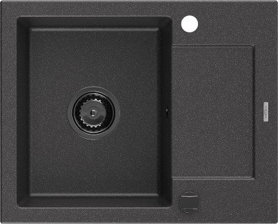 Mexen Enzo  konyhai mosogató gránit 1 medence+csepegtetö+ pop up szifon  576 x 465 mm, fekete köhatasu, szifon  fekete  - 6506571005-76-B 1 medencés