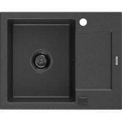 Mexen Enzo  konyhai mosogató gránit 1 medence+csepegtetö+ pop up szifon  576 x 465 mm, fekete köhatasu, szifon  fekete  - 6506571005-76-B 1 medencés 1 medencés 406959 Mexen