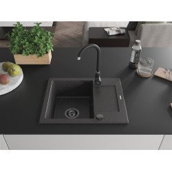 Mexen Enzo  konyhai mosogató gránit 1 medence+csepegtetö+ pop up szifon  576 x 465 mm, fekete köhatasu, szifon  fekete  - 6506571005-76-B 1 medencés