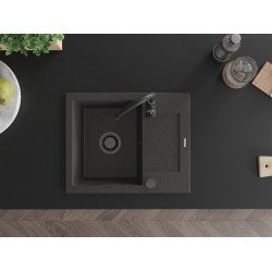 Mexen Enzo  konyhai mosogató gránit 1 medence+csepegtetö+ pop up szifon  576 x 465 mm, fekete köhatasu, szifon  fekete  - 6506571005-76-B 1 medencés