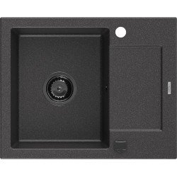 Mexen Enzo  konyhai mosogató gránit 1 medence+csepegtetö+ pop up szifon  576 x 465 mm, fekete köhatasu, szifon  fekete  - 6506571005-76-B 1 medencés 1 medencés 406959 Mexen