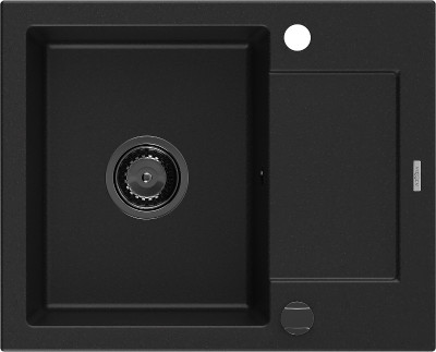 Mexen Enzo  konyhai mosogató gránit 1 medence+csepegtetö+ pop up szifon  576 x 465 mm, fekete , szifon  fekete  - 6506571005-77-B 1 medencés