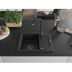 Mexen Enzo  konyhai mosogató gránit 1 medence+csepegtetö+ pop up szifon  576 x 465 mm, fekete , szifon  fekete  - 6506571005-77-B 1 medencés