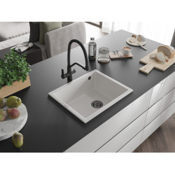 Mexen Pedro  konyhai mosogató gránit 1 medence+ pop up szifon 560 x 460 mm, fehér , szifon  fekete  - 6508561000-20-B 1 medencés 1 medencés 406959 Mexen