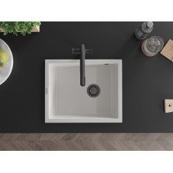 Mexen Pedro  konyhai mosogató gránit 1 medence+ pop up szifon 560 x 460 mm, fehér , szifon  fekete  - 6508561000-20-B 1 medencés