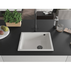 Mexen Pedro  konyhai mosogató gránit 1 medence+ pop up szifon 560 x 460 mm, fehér , szifon  fekete  - 6508561000-20-B 1 medencés