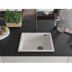 Mexen Pedro  konyhai mosogató gránit 1 medence+ pop up szifon 560 x 460 mm, fehér , szifon  fekete  - 6508561000-20-B 1 medencés