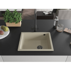 Mexen Pedro  konyhai mosogató gránit 1 medence+ pop up szifon 560 x 460 mm, beige, szifon  fekete  - 6508561000-69-B 1 medencés