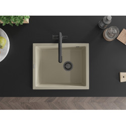 Mexen Pedro  konyhai mosogató gránit 1 medence+ pop up szifon 560 x 460 mm, beige, szifon  fekete  - 6508561000-69-B 1 medencés