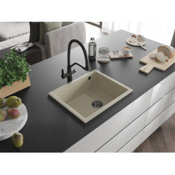 Mexen Pedro  konyhai mosogató gránit 1 medence+ pop up szifon 560 x 460 mm, beige, szifon  fekete  - 6508561000-69-B 1 medencés 1 medencés 406959 Mexen