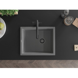 Mexen Pedro  konyhai mosogató gránit 1 medence+ pop up szifon 560 x 460 mm, szürke , szifon  fekete  - 6508561000-71-B 1 medencés