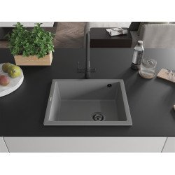 Mexen Pedro  konyhai mosogató gránit 1 medence+ pop up szifon 560 x 460 mm, szürke , szifon  fekete  - 6508561000-71-B 1 medencés