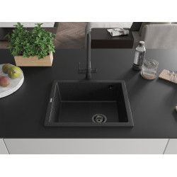 Mexen Pedro  konyhai mosogató gránit 1 medence+ pop up szifon 560 x 460 mm, fekete / króm, szifon  fekete  - 6508561000-73-B 1 medencés