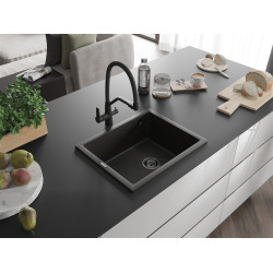 Mexen Pedro  konyhai mosogató gránit 1 medence+ pop up szifon 560 x 460 mm, fekete / arany, szifon  fekete  - 6508561000-75-B 1 medencés 1 medencés 406959 Mexen