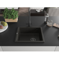 Mexen Pedro  konyhai mosogató gránit 1 medence+ pop up szifon 560 x 460 mm, fekete / arany, szifon  fekete  - 6508561000-75-B 1 medencés
