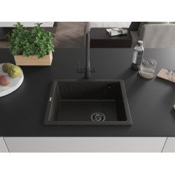 Mexen Pedro  konyhai mosogató gránit 1 medence+ pop up szifon 560 x 460 mm, fekete / arany, szifon  fekete  - 6508561000-75-B 1 medencés