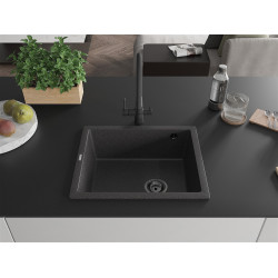Mexen Pedro  konyhai mosogató gránit 1 medence+ pop up szifon 560 x 460 mm, fekete köhatasu, szifon  fekete  - 6508561000-76-B 1 medencés