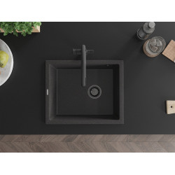 Mexen Pedro  konyhai mosogató gránit 1 medence+ pop up szifon 560 x 460 mm, fekete köhatasu, szifon  fekete  - 6508561000-76-B 1 medencés