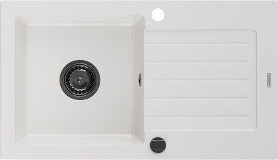 Mexen Pablo  konyhai mosogató gránit 1 medence+csepegtetö+ pop up szifon  752 x 436 mm, fehér , szifon  fekete  - 6510751010-20-B 1 medencés