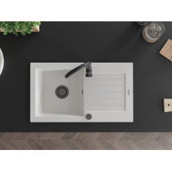 Mexen Pablo  konyhai mosogató gránit 1 medence+csepegtetö+ pop up szifon  752 x 436 mm, fehér , szifon  fekete  - 6510751010-20-B 1 medencés