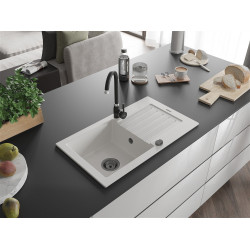 Mexen Pablo  konyhai mosogató gránit 1 medence+csepegtetö+ pop up szifon  752 x 436 mm, fehér , szifon  fekete  - 6510751010-20-B 1 medencés