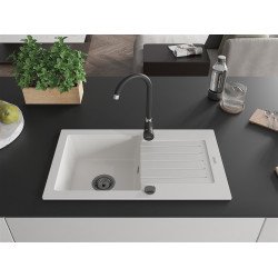 Mexen Pablo  konyhai mosogató gránit 1 medence+csepegtetö+ pop up szifon  752 x 436 mm, fehér , szifon  fekete  - 6510751010-20-B 1 medencés