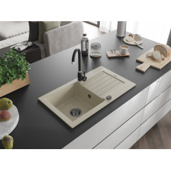 Mexen Pablo  konyhai mosogató gránit 1 medence+csepegtetö+ pop up szifon  752 x 436 mm, beige, szifon  fekete  - 6510751010-69-B 1 medencés 1 medencés 406959 Mexen