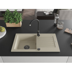 Mexen Pablo  konyhai mosogató gránit 1 medence+csepegtetö+ pop up szifon  752 x 436 mm, beige, szifon  fekete  - 6510751010-69-B 1 medencés